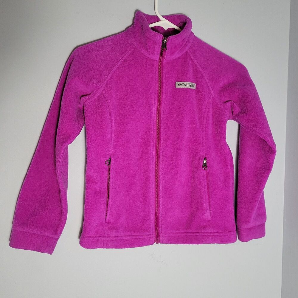 Columbia Fleece Girl Bright Plum Full Zip Long Sleeve Polyester Size Small 7/8